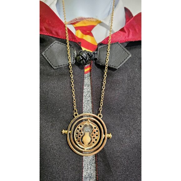 Harry Potter Hermione Girls Costume Dress Robe Time Turner Necklace Kids LG - Picture 3 of 8